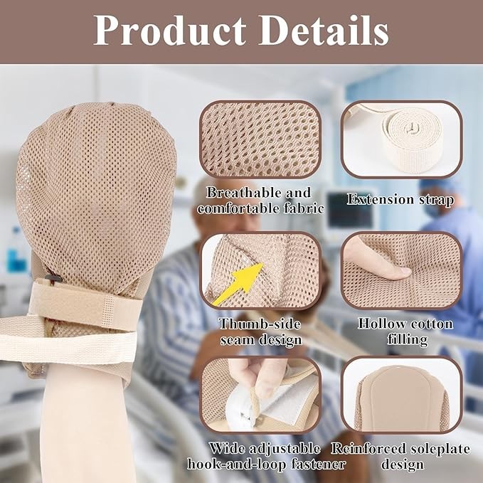 2 Pcs Restraint Mittens for Dementia Care, Anti‑Scratch Protective Gloves, Beige