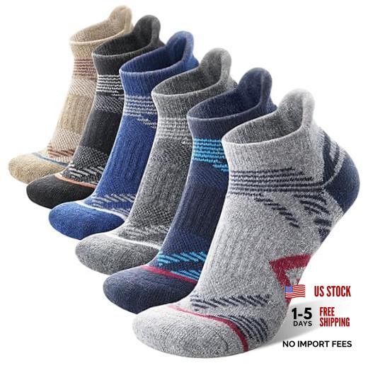 6 Pairs Merino Wool Ankle Hiking Large Navy/Brown/Grey/Black/Blue/Light Grey