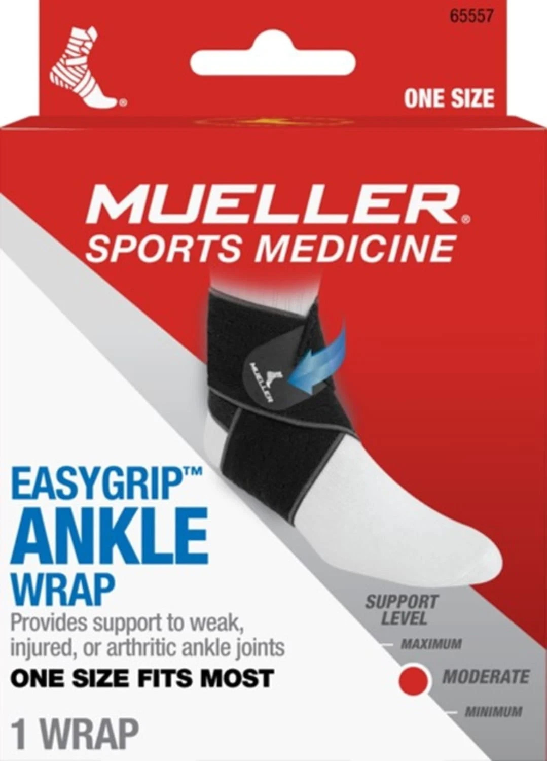 Mueller EasyGrip Ankle Wrap One Size Fits Most Moderate Support Black