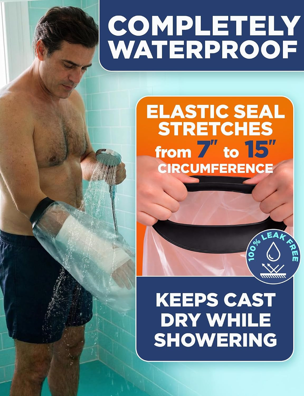100% Waterproof Cast Covers for Shower Arm – Tight Seal – Reusable Adult Half Ar