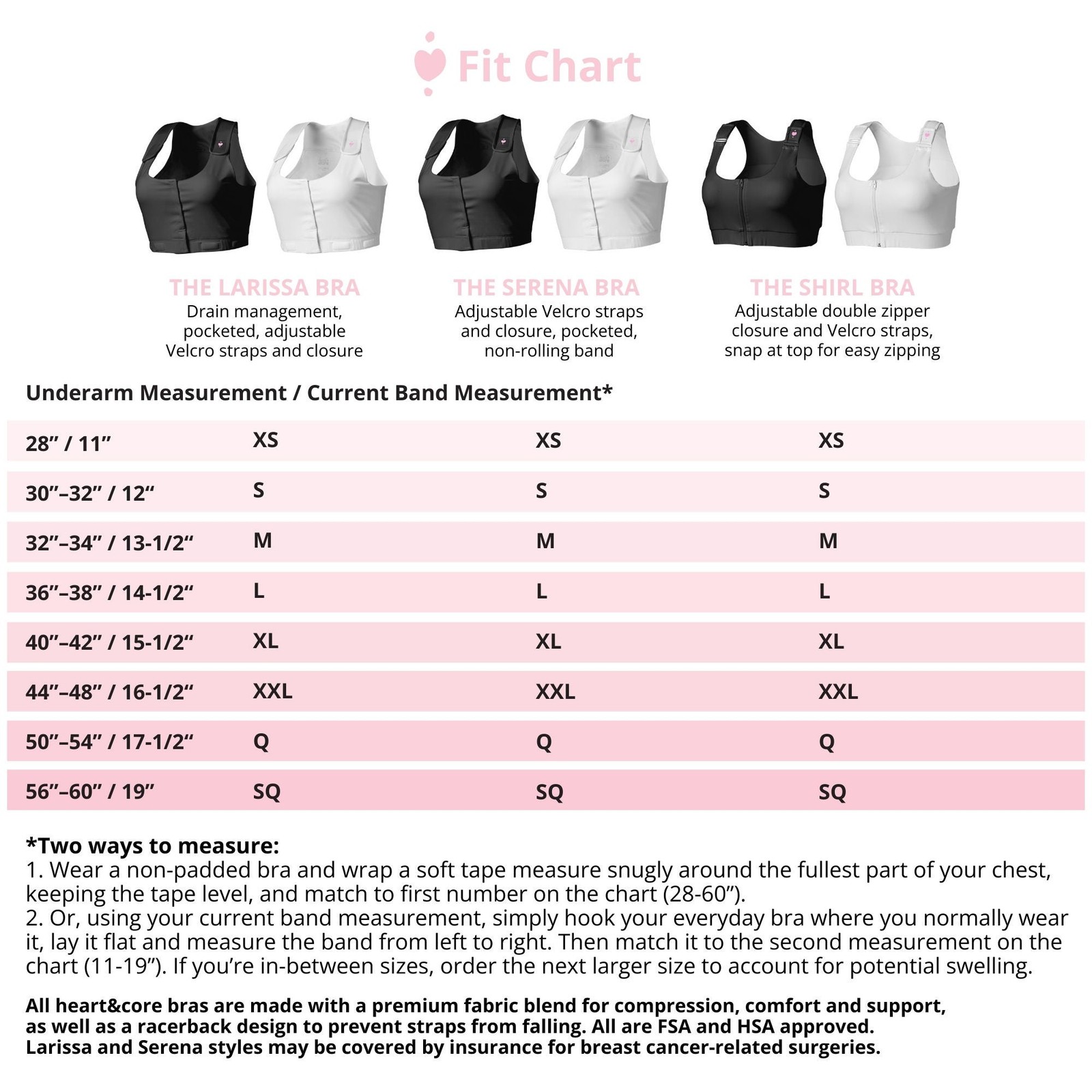 heart&core Serena Bra Post-Surgery Comfortable Racerback Pockets White XS