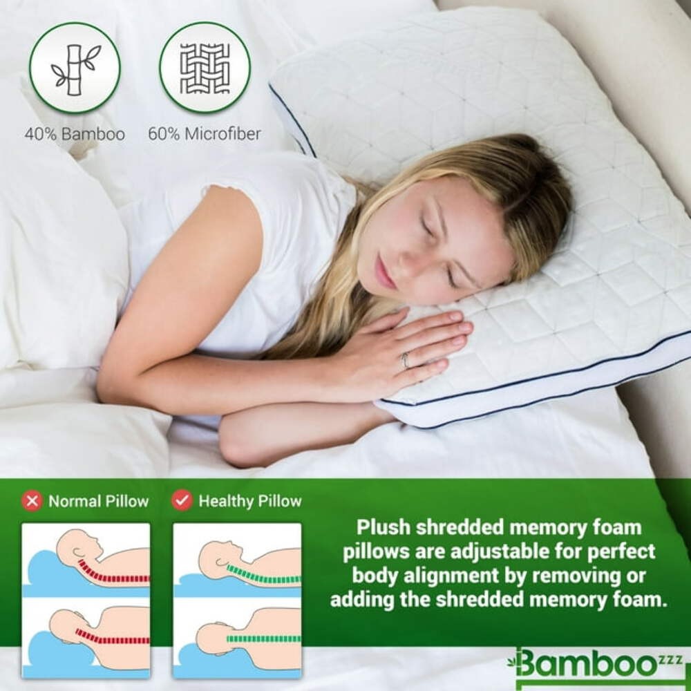 Bamboo Memory Foam Pillow CertiPUR-US Adjustable Cooling Hypoallergenic Washable