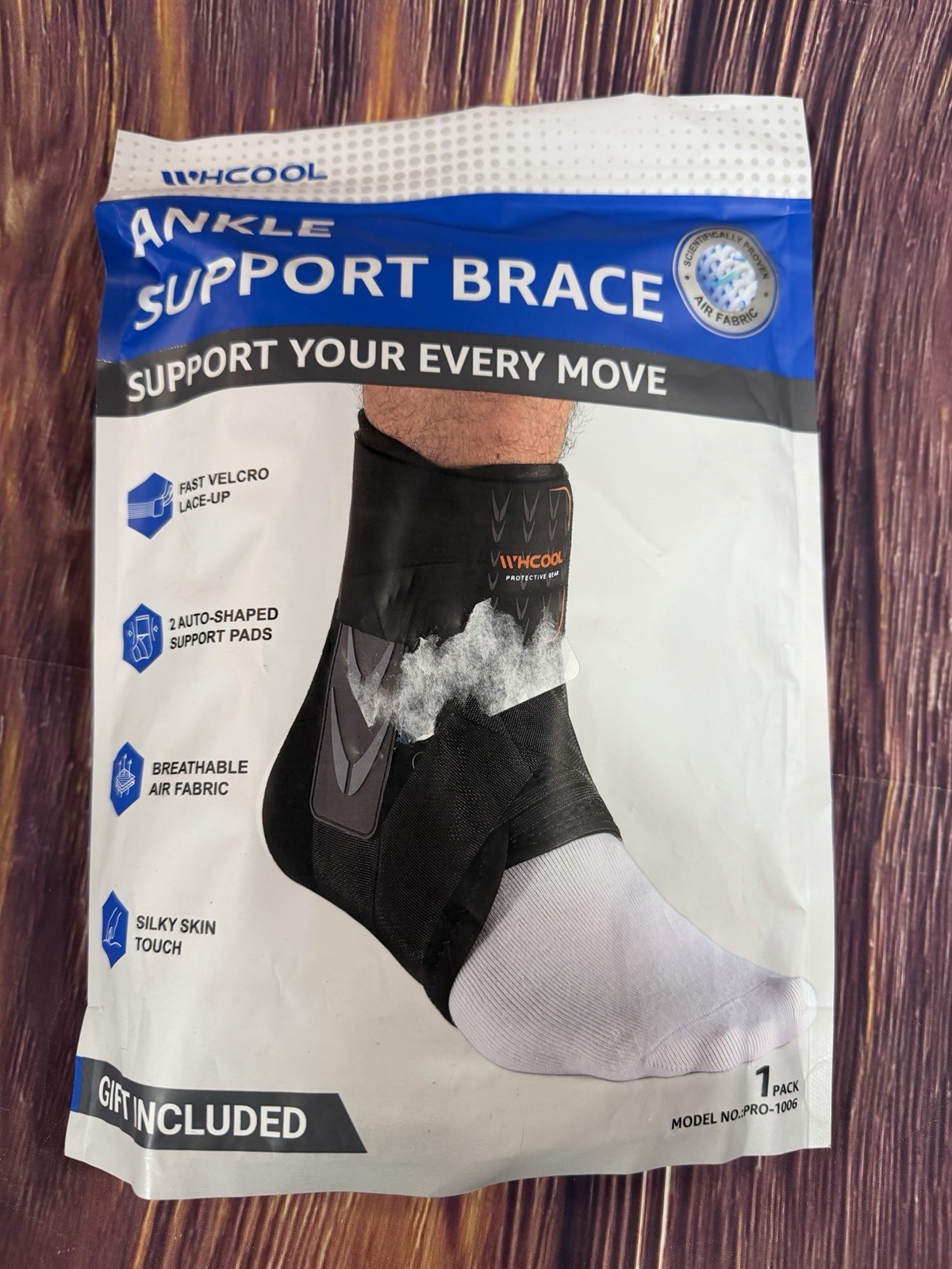 New WHCOOL Slim-Fit Ankle Brace (Model No. PRO-1006) for sprained ankles