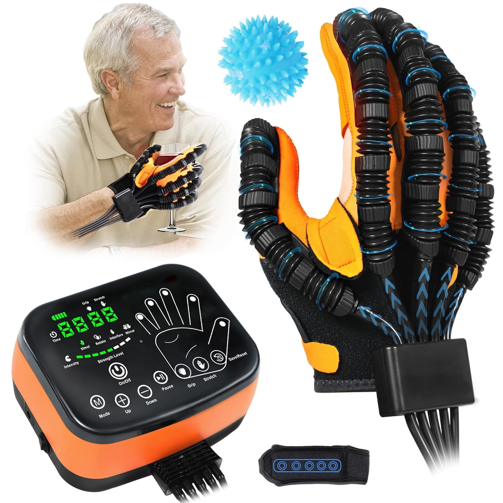 Robotic Hand Glove for Stroke Rehab, Adjustable Intensity, 4 Modes, Hand Therapy