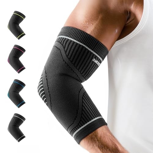 Elbow Compression Sleeve 2 Pack, High Elastic Elbow Brace for Medium Black