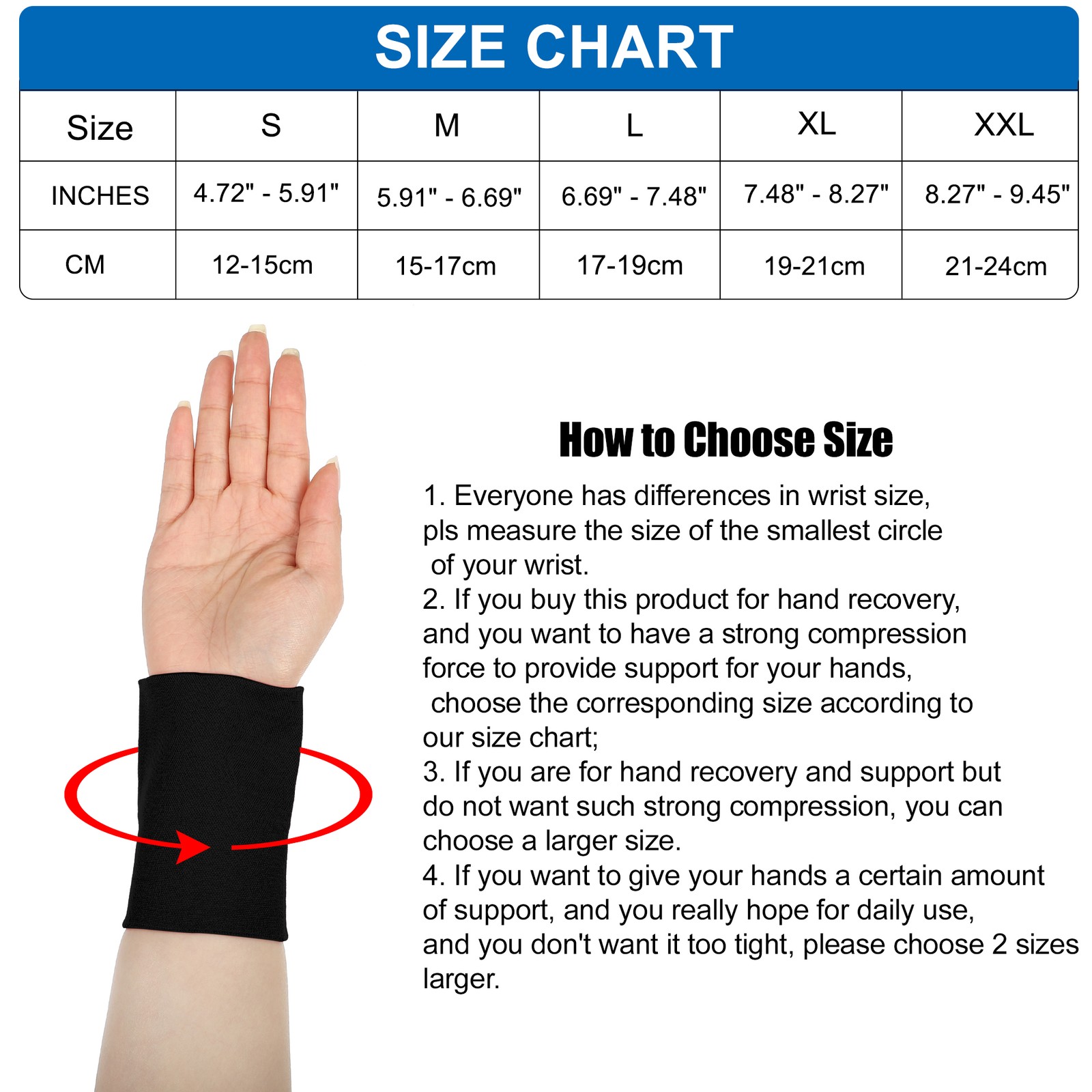 2 Pairs Compression Wrist Cuffs Elastic Sleeves for Women and Men Black L