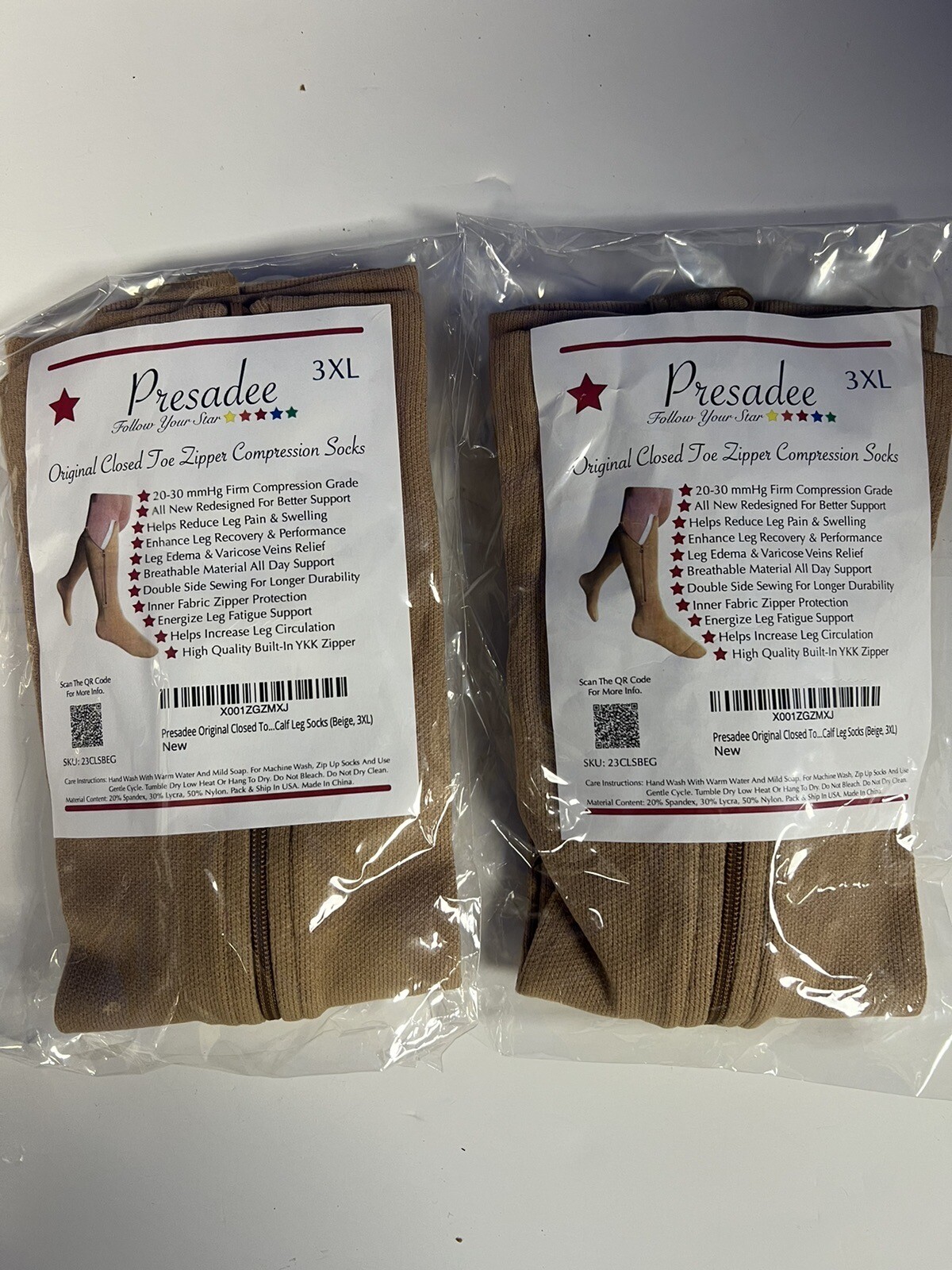 Lot Of 2 Pair Presadee Closed Toe 20-30 mmHg Firm Compression Leg Calf Socks 3xl