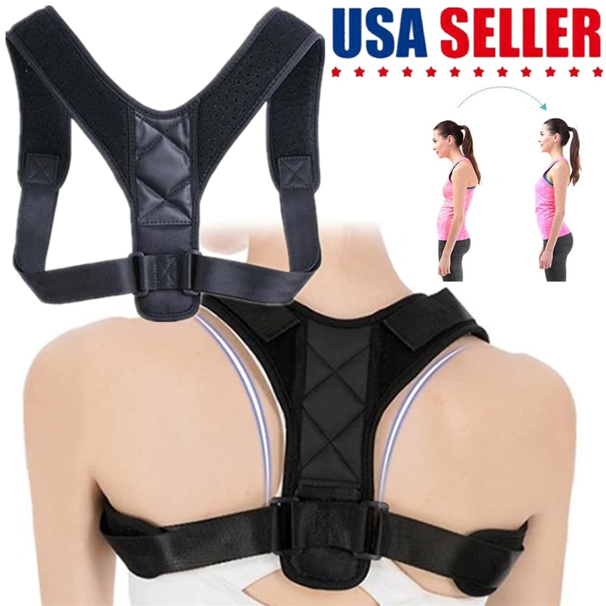 Posture Corrector Adjustable Back Brace Shoulder Support Strap Clavicle Belt US