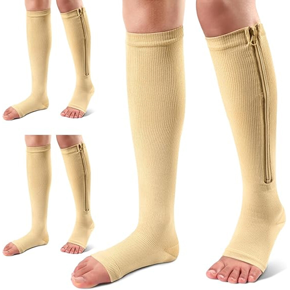 1-3 Pairs 20-30 mmHg Zipper Compression Grade 2 Color Open Toe Socks Inside Leg