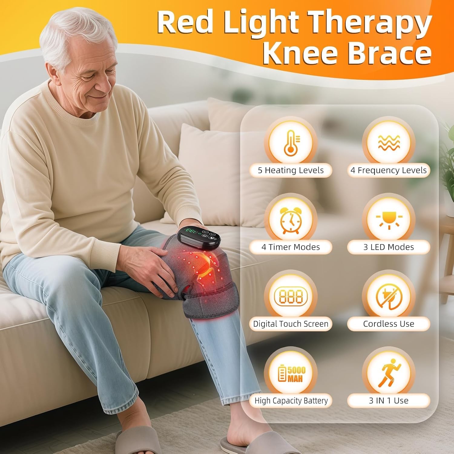 Knee Brace for Pain Relief,660nm&850nm Rechargeable Infrared Knee Devices 3 i…