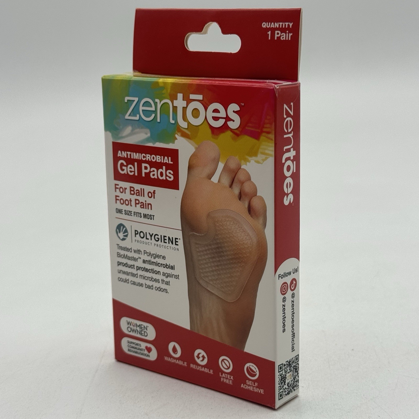 ZenToes Gel Pads For Ball Of Foot Pain Protectors One Pair Antimicrobial