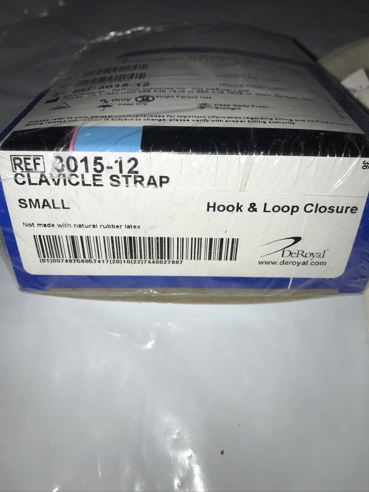 DEROYAL CLAVICLE STRAP Hook And Loop Closure Size Small New In Box 3015-12