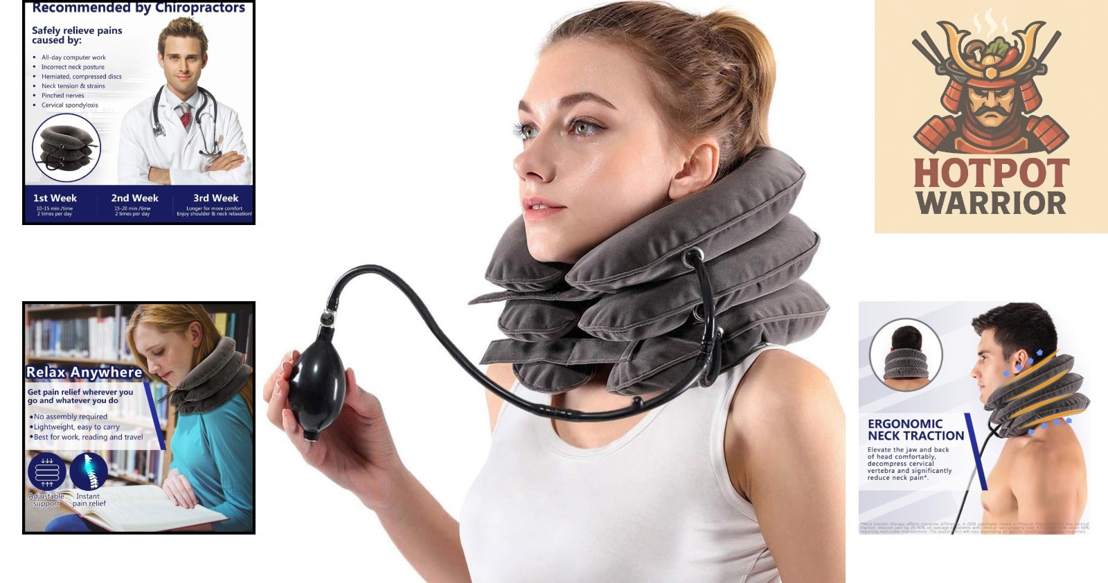 Lightweight Adjustable Neck Traction Pillow – Instant Pain Relief, 12-17″ Fit
