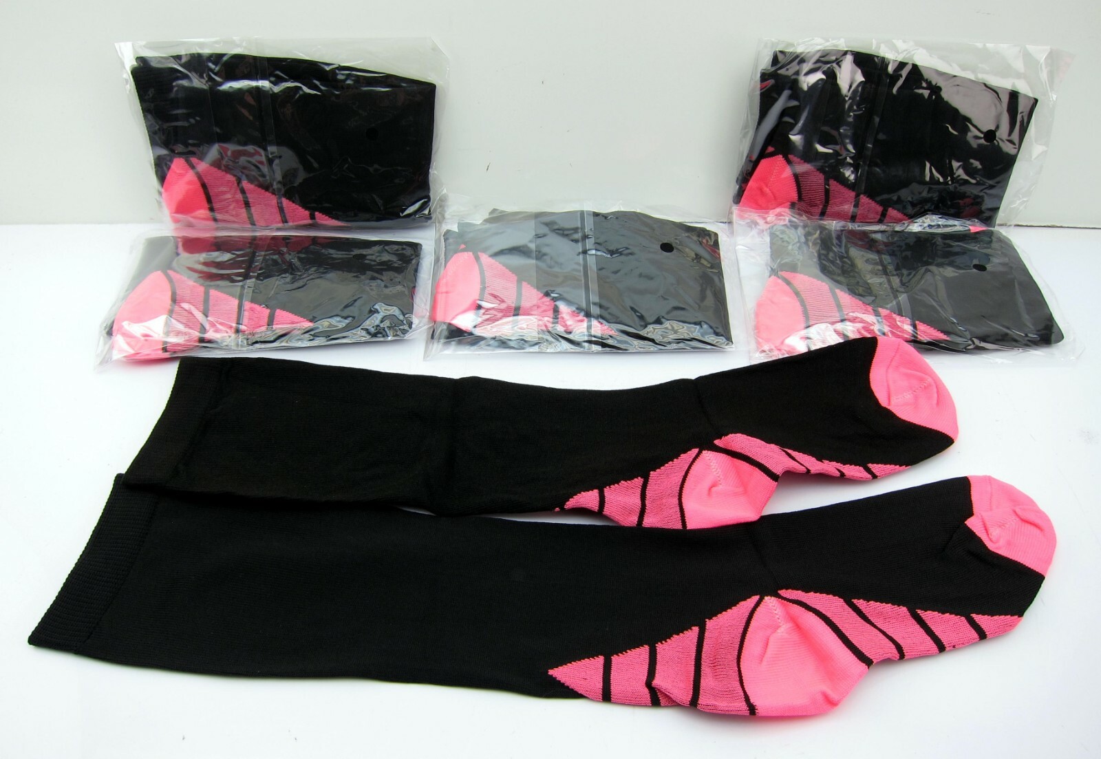 NEW 6 Women’s Compression Socks Black Light Pink 30-35 mmhg XL Medical Running
