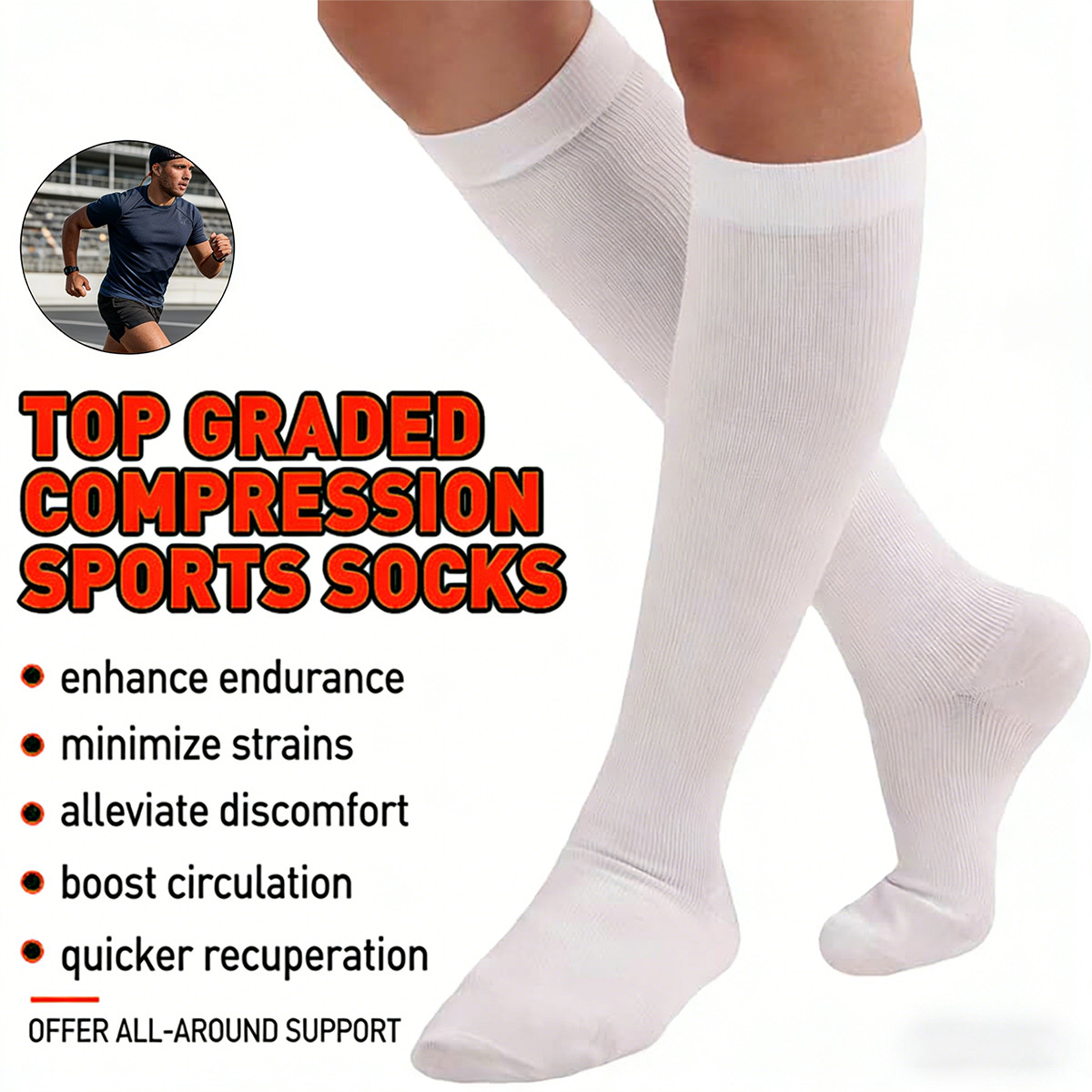 1-3 Pairs Premium Pro-Grade White Compression Socks 20-30mmHg Support Men Women