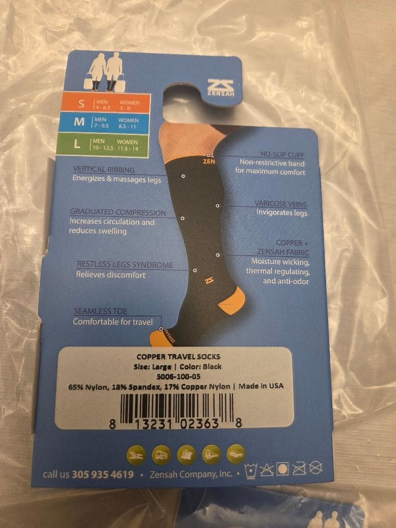 Zensah Copper Travel Compression Socks Pick Size Unisex Black / Copper