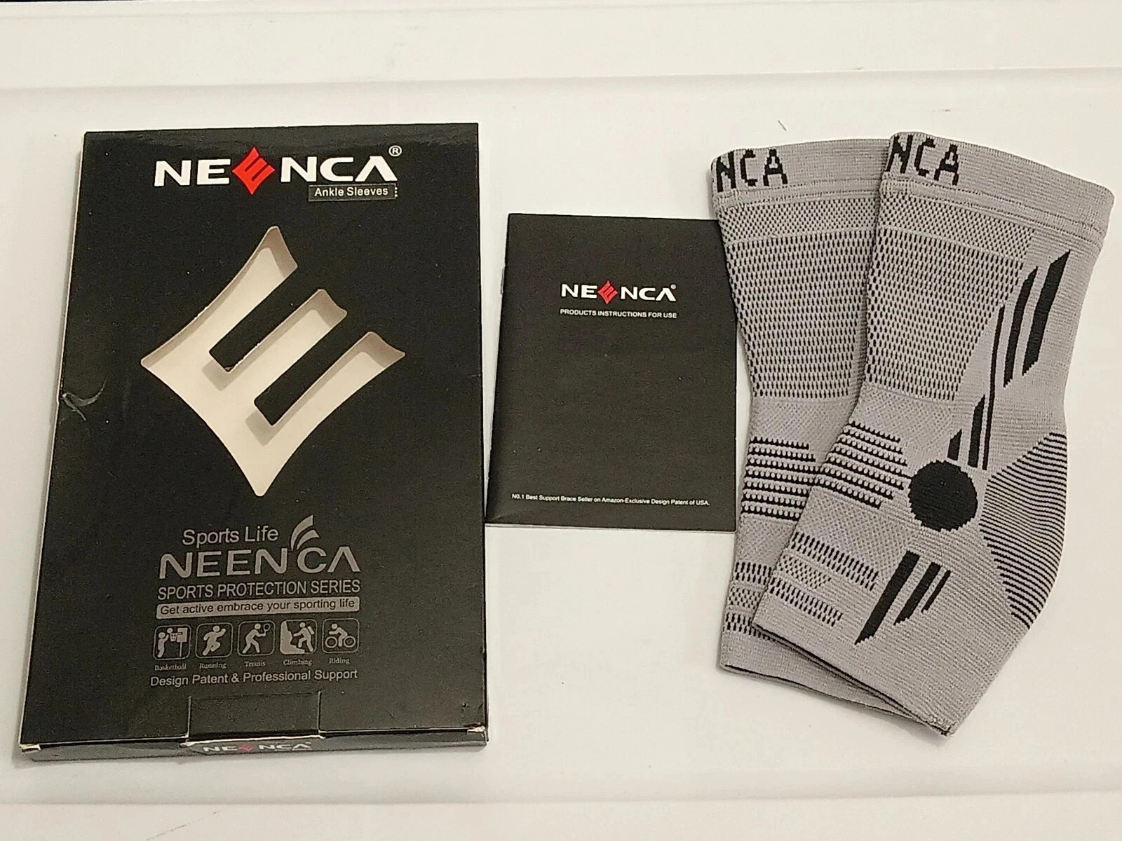 2 PACK – NEENCA Ankle Brace Compression Sleeves – Grey/Black – Small