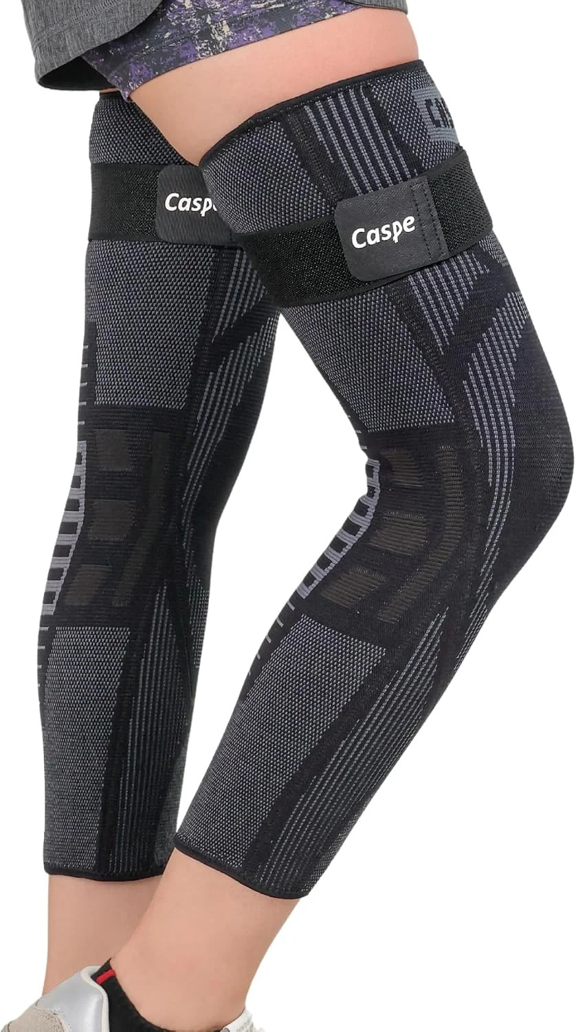 Caspe Leg Compression Sleeve With Strap, Full Length Thigh Knee Calf Support, Kn