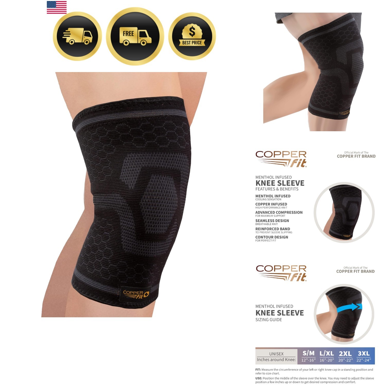 ICE Knee Compression Sleeve Infused with Menthol