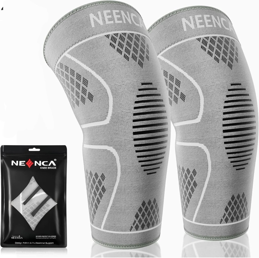 NEENCA 2pk Knee Brace Professional Knee Support , XXL Gray White