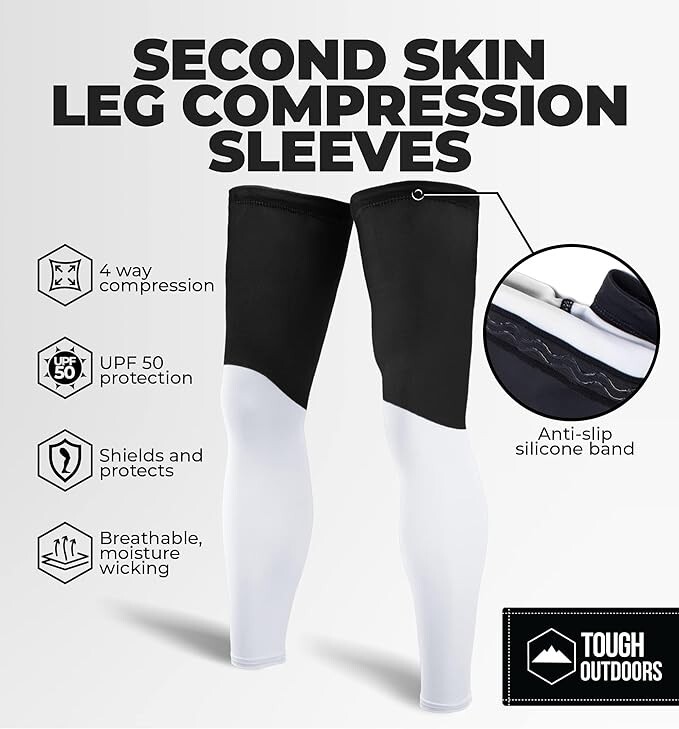 Compression Leg Sleeves Full Leg Sleeve for Men & Women Medium Black & White