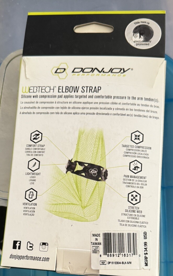 NEW DonJoy Performance Webtech Silicone R/L Elbow Strap Black S/M Small/Medium