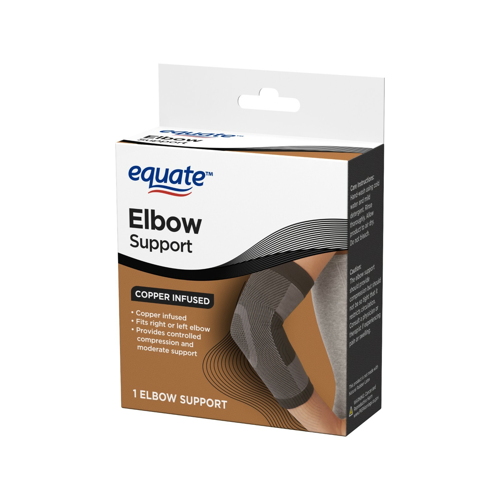 Equate WALC174 Unisex Brown Nylon Copper Elbow Compression Sleeve One Size