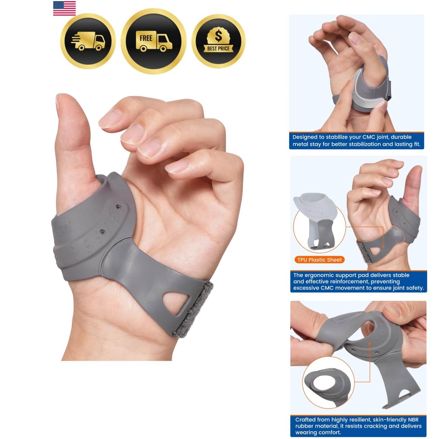 CMC Thumb Brace – CMC Joint thumb arthritis brace for Osteoarthritis Pain, Fl…