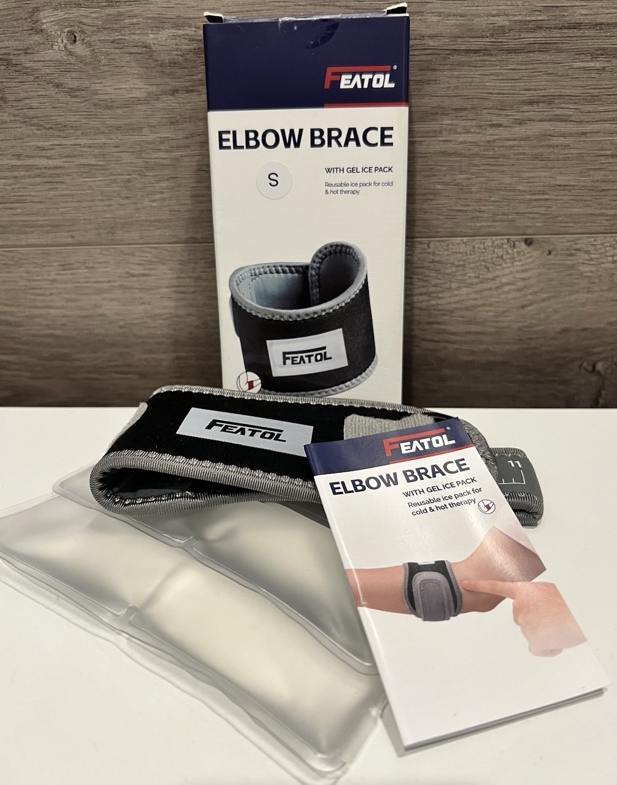 FEATOL Elbow Brace With Gel Ice Pack Reusable Hot/Cold Therapy Size S