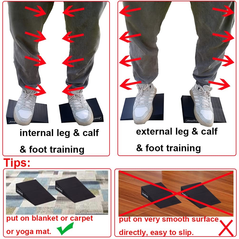 Squat Wedge Block Non Slip Slant Board Calf Stretcher 2pcs Ankle Knee Leg