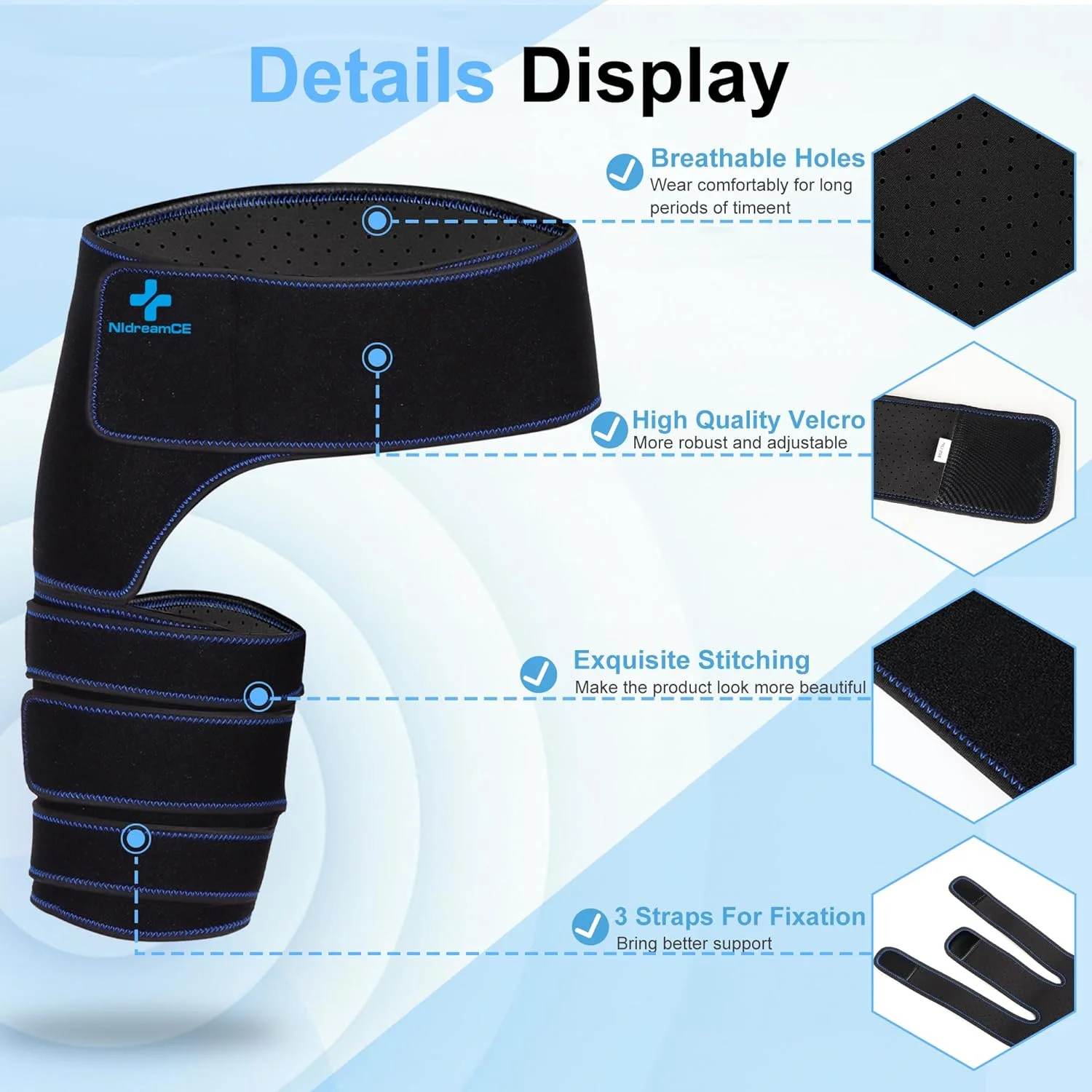 Hip Brace for Sciatica Pain Relief Devices Adjustable Hamstring,Thigh,Right
