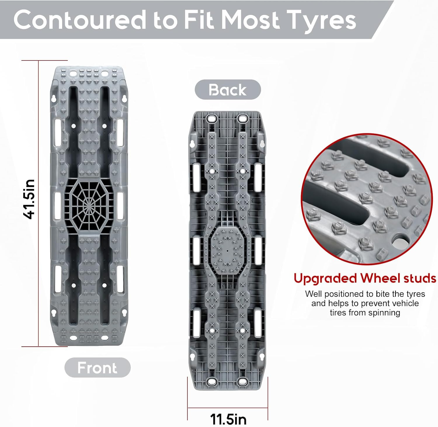 Recovery Traction Boards，42”Lx12”W Recovery Tracks W/Jack Base, Tire Traction Ra