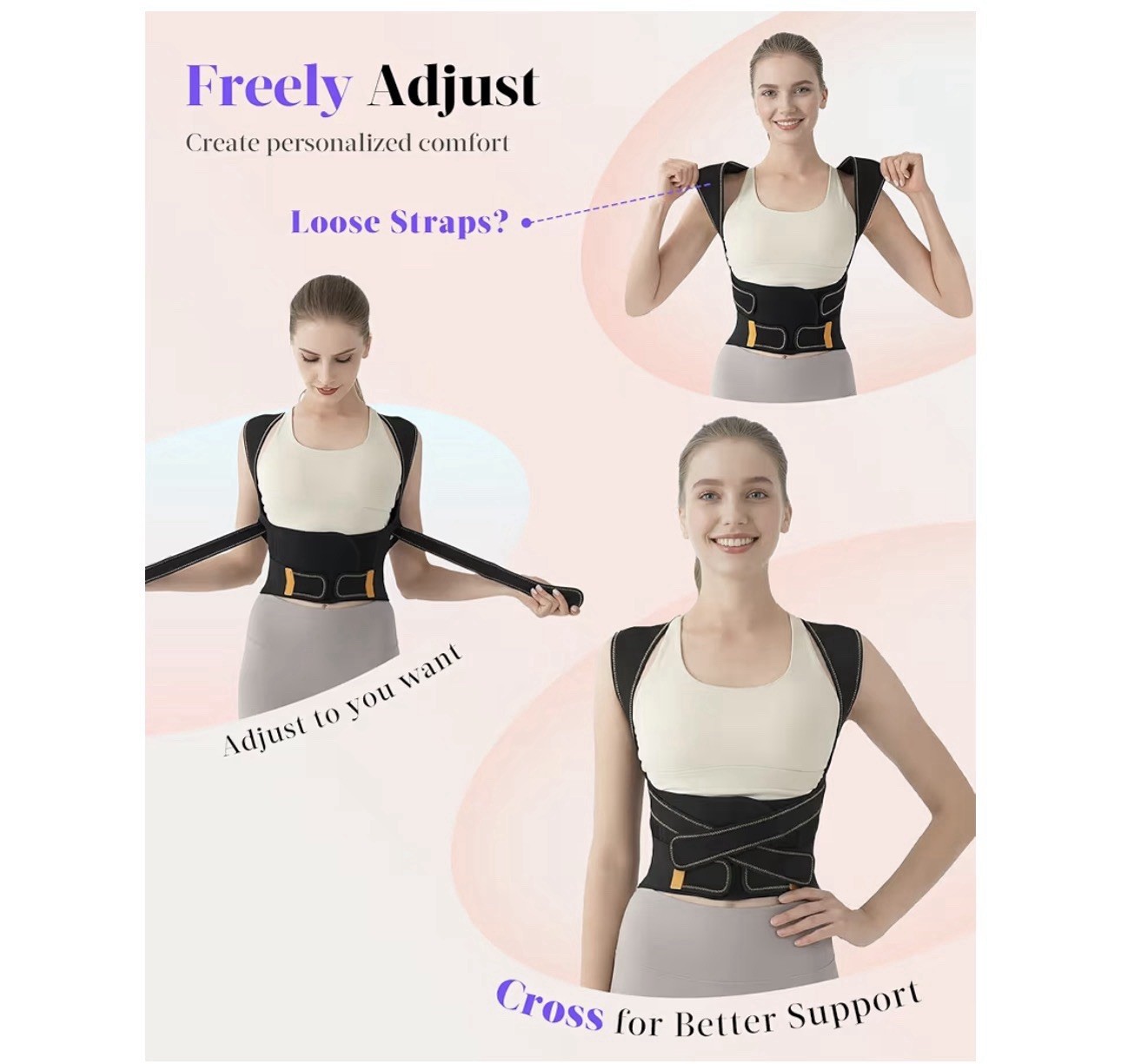 Black Medium Posture Corrector Women/Men 5Full Back Support Brace Rods FSA&HSA