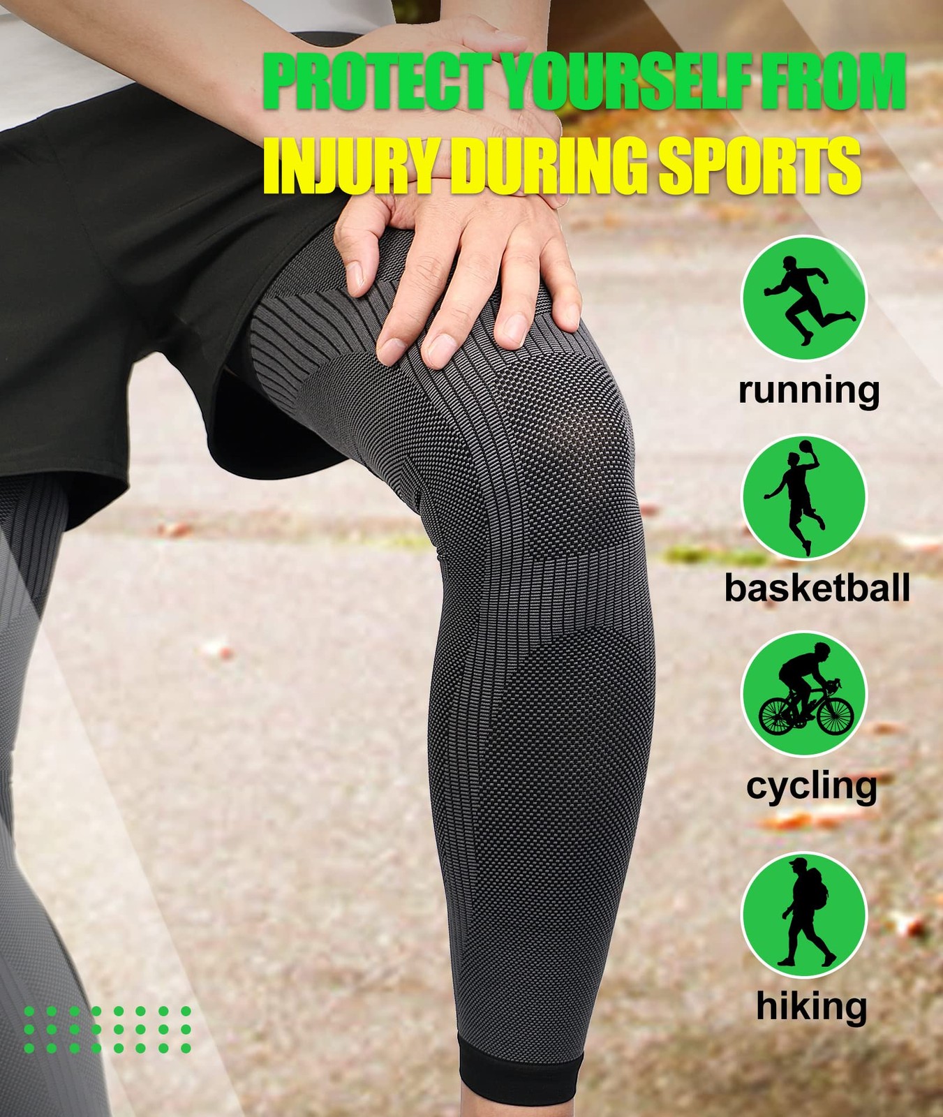 KEKING® Full Leg Compression Sleeves, Unisex, Thigh High Large, Black