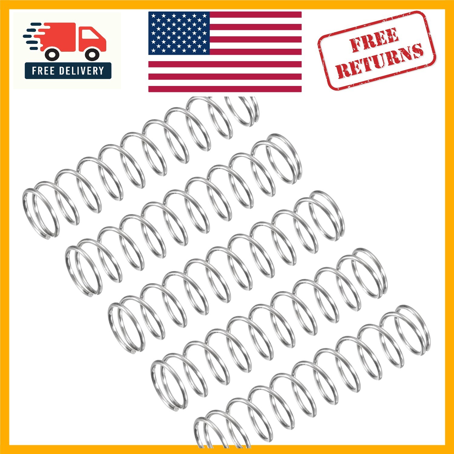 5 Pcs 304 Stainless Steel Compression Spring – 9mm OD, 35mm Length, Silver Tone