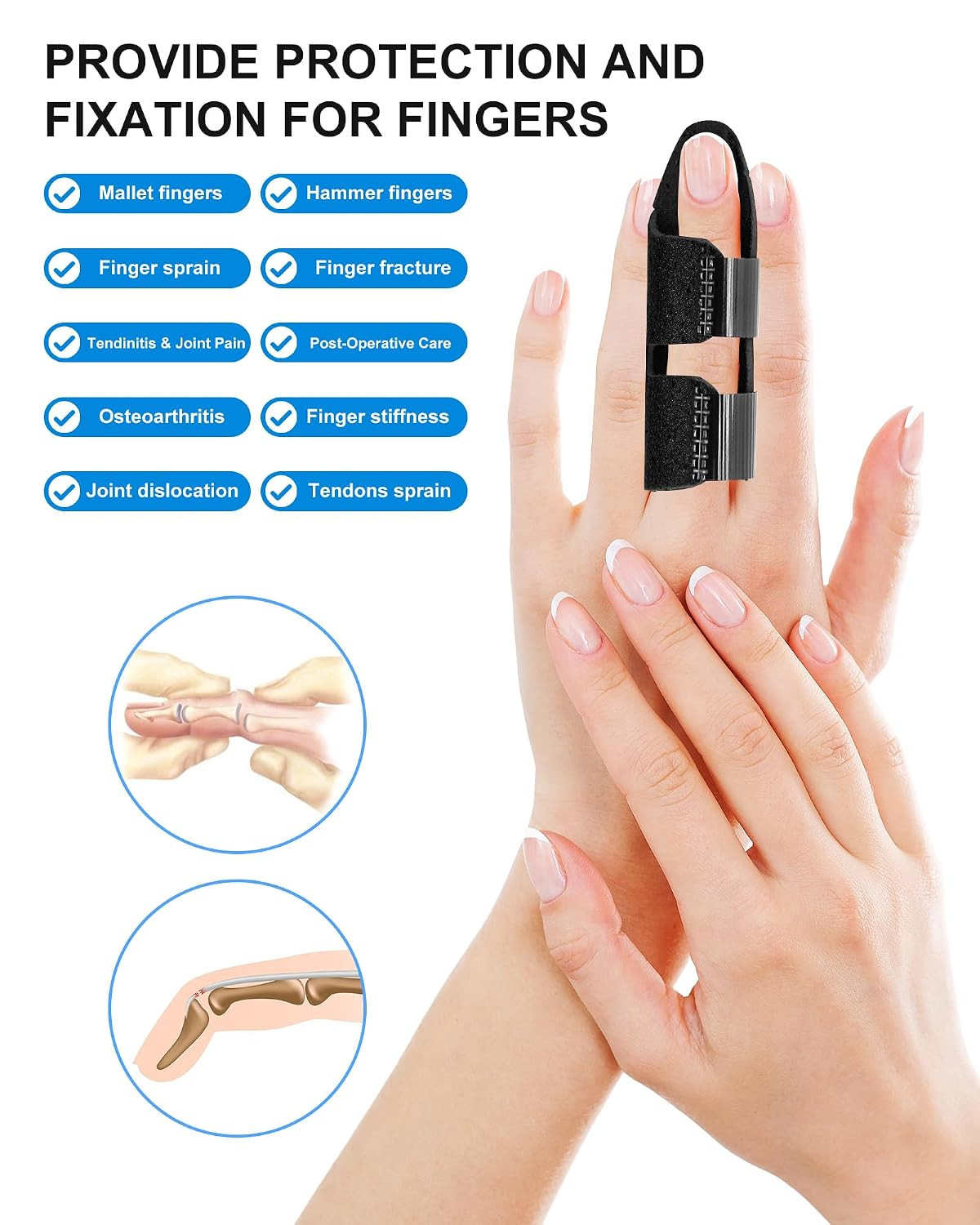Finger Splint Kids, Trigger Finger Brace, 3 Pack, Small, Black | For Broken Fing