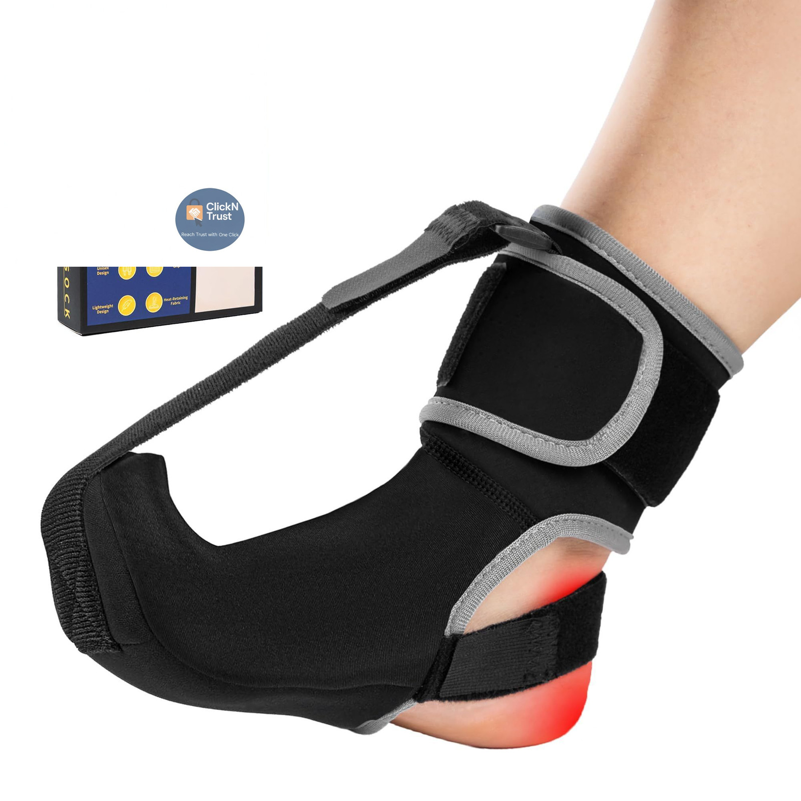 Plantar Fasciitis Night Splint Sock – Adjustable Planter OSFA, Black