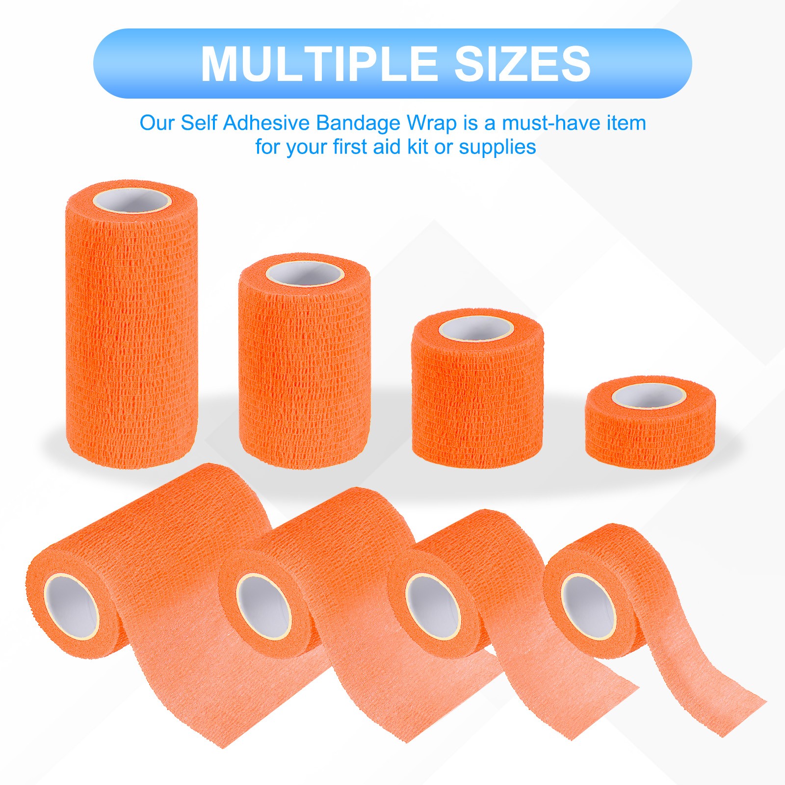 1″/2″/3″/4″ 4 Pcs 5 Yard Self Adhesive Bandage Wrap Self Tape Bright Orange
