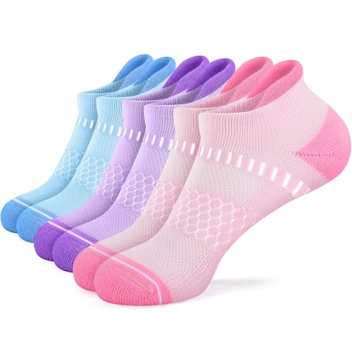 Light Compression Socks for Women Arch Support 6-9 Pink+purple+blue(3 Packs)