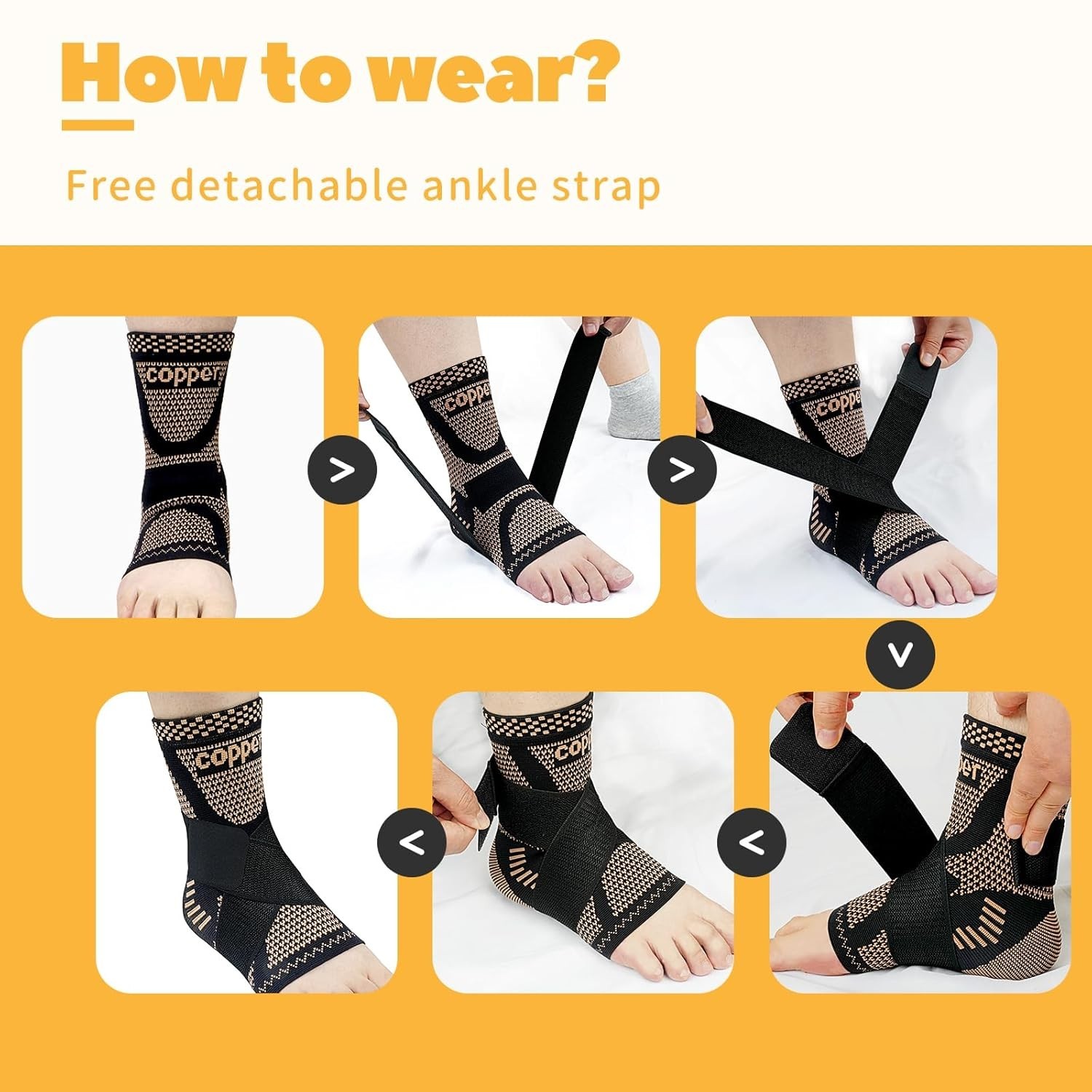 Copper Ankle Brace – Adjustable Compression Sleeve for Pain Relief – Large Size