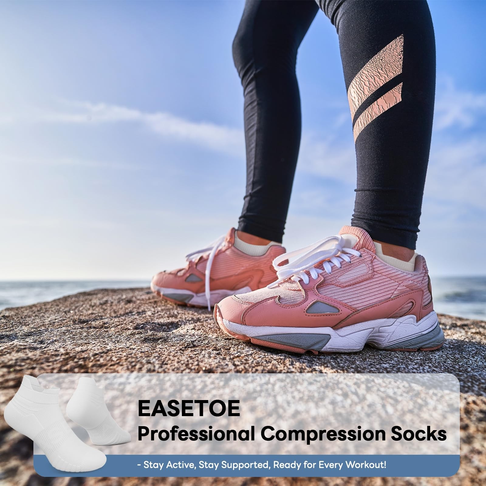 easetoe 6 Pairs Ankle Compression Socks Men Women 15-20mmHg – Cushioned Low Cut