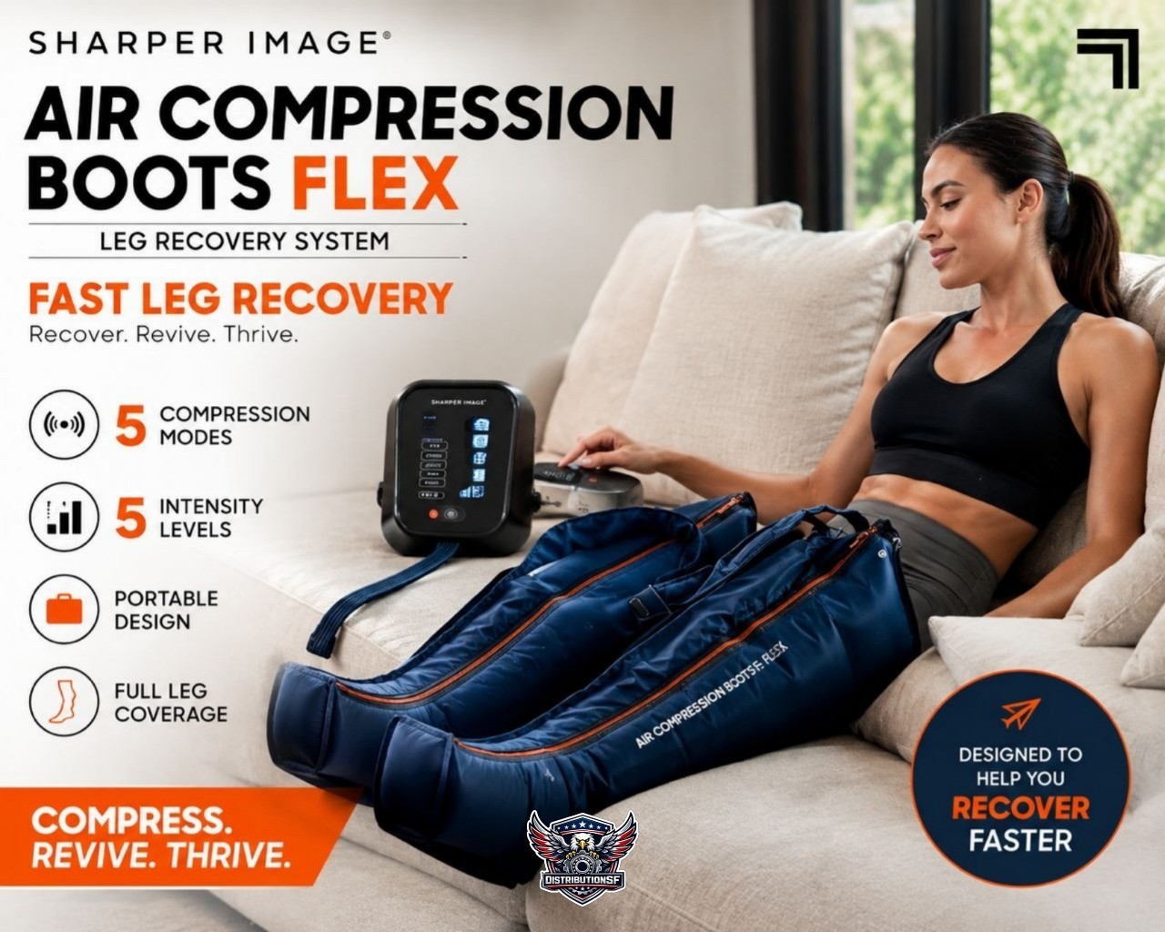 Sharper Image Air Compression Boots Flex Leg Recovery System 5 Modes Portable