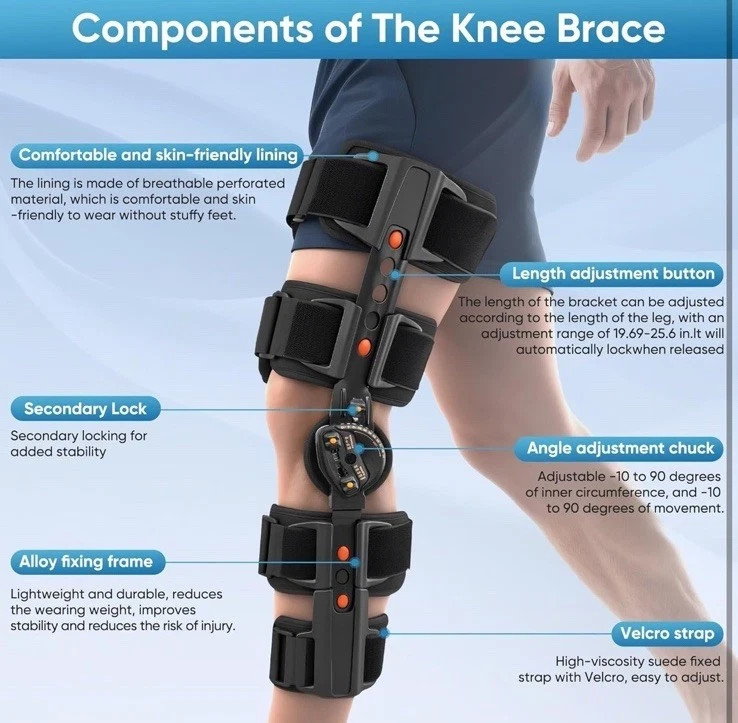 Adjustable Hinged Knee Brace Joint Fixation Support ACL MCL Post-Op Rehab