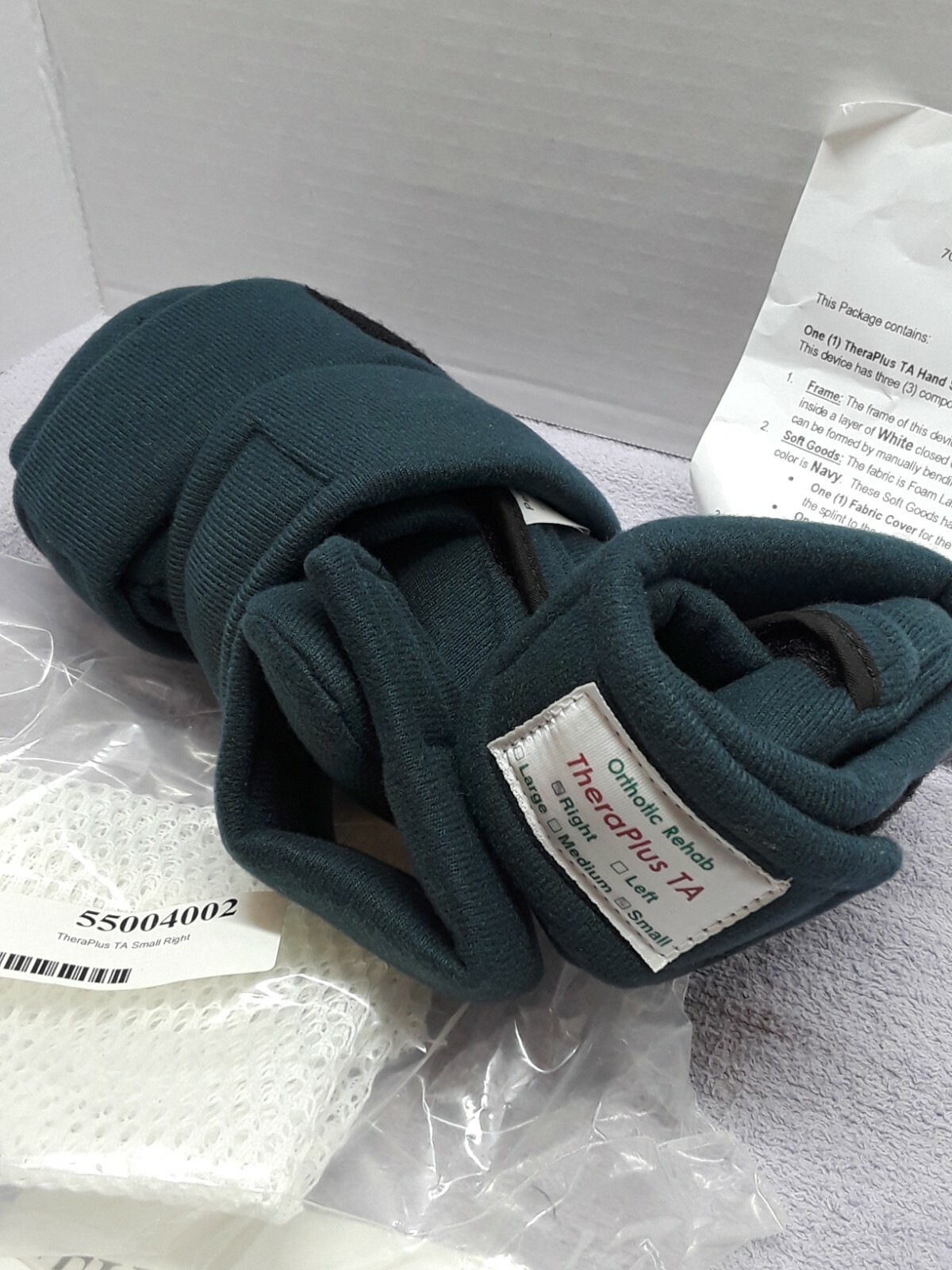 Orthotic Rehab Theraplus Right Hand Splint. Womans size small color Navy
