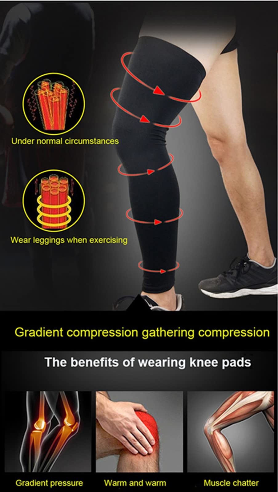 Sports Non Slip Compression Full Knee Leg Long Sleeves for Adult Men Women Th…