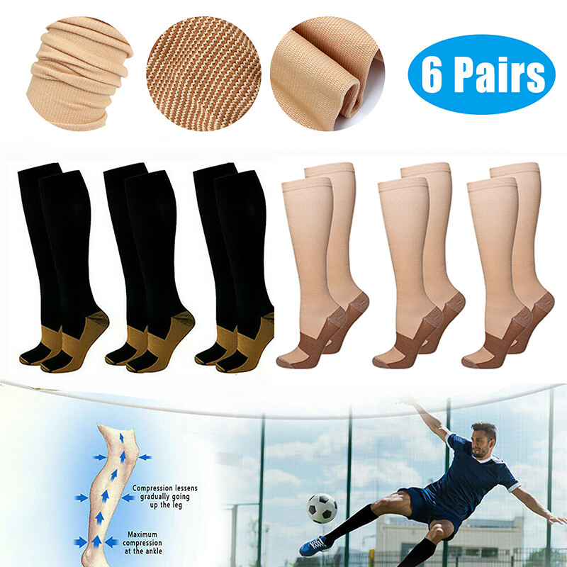 6 Pairs Compression Socks Hg Knee High Copper Support Socks Mens Womens S-XXL