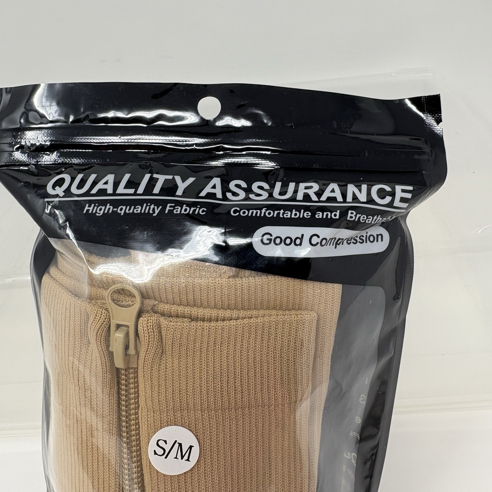 Compression Socks Womens S/M 2 Pair Beige & Black Zipper unused socks open bag