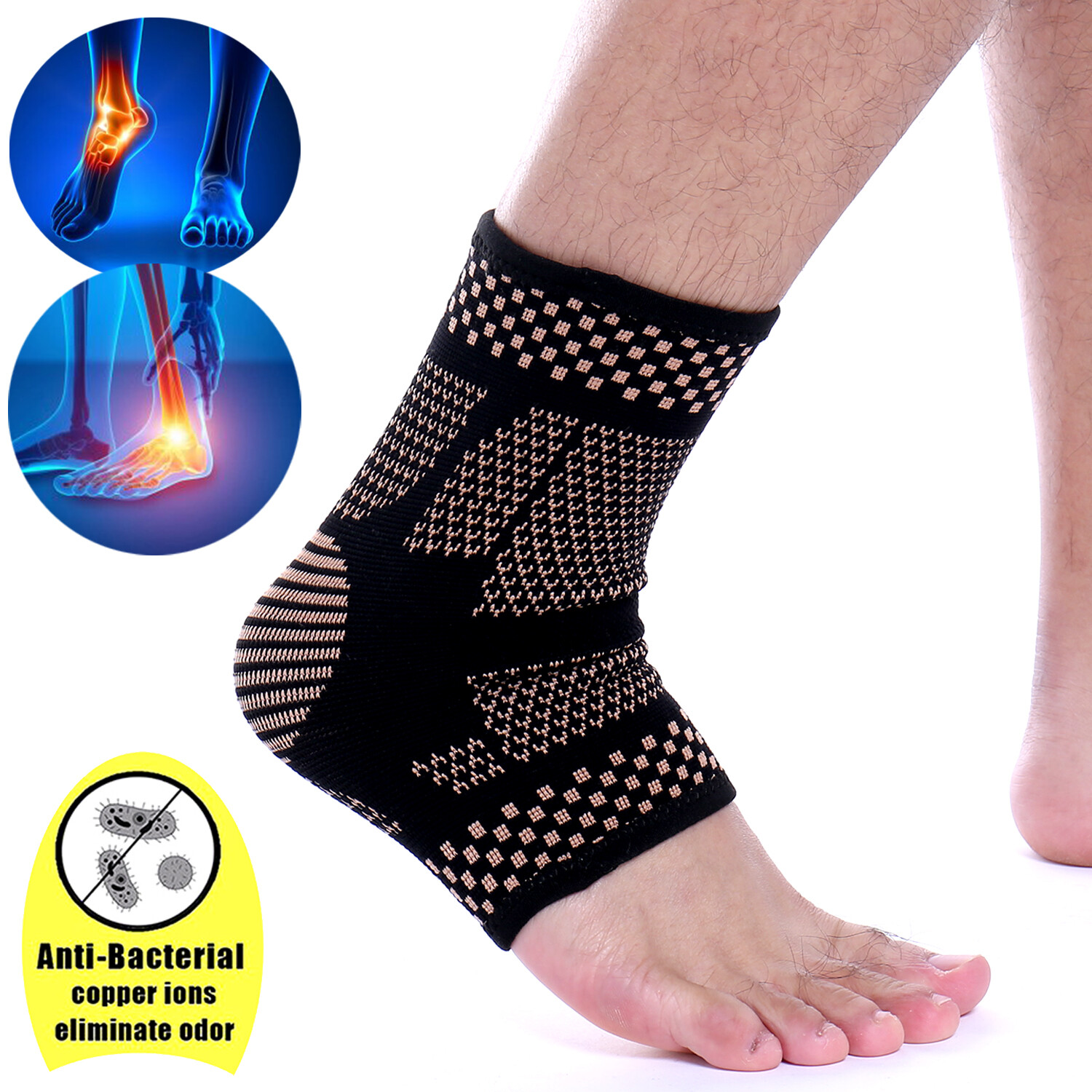 Copper Ankle Support Brace Compression Sleeve Feet Pain Relief Jogging Sprain US