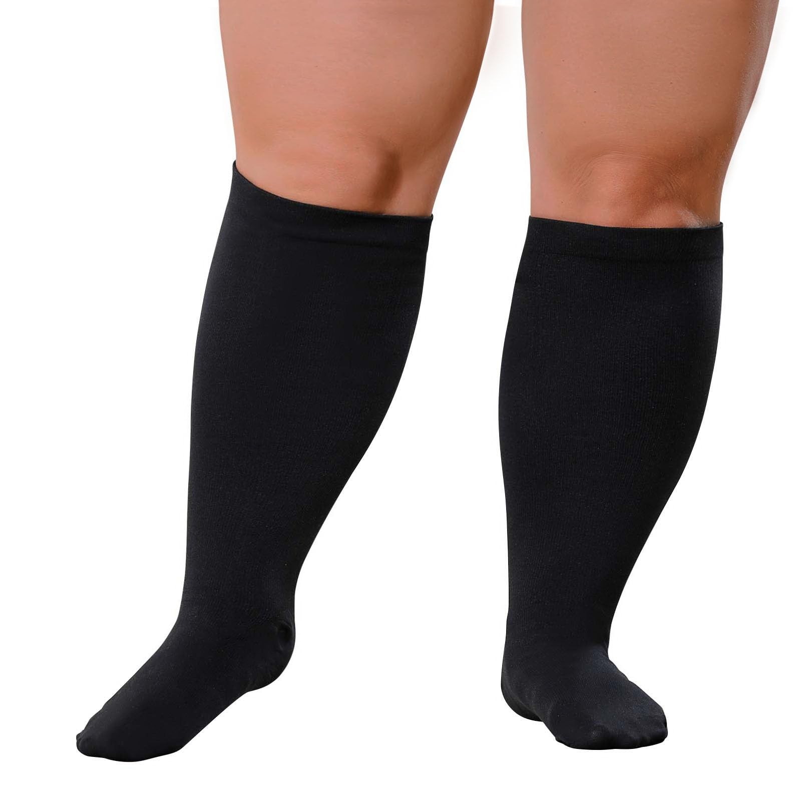 Plus Size Compression Socks 20~30 mmHg Wide Calf 6XL Black
