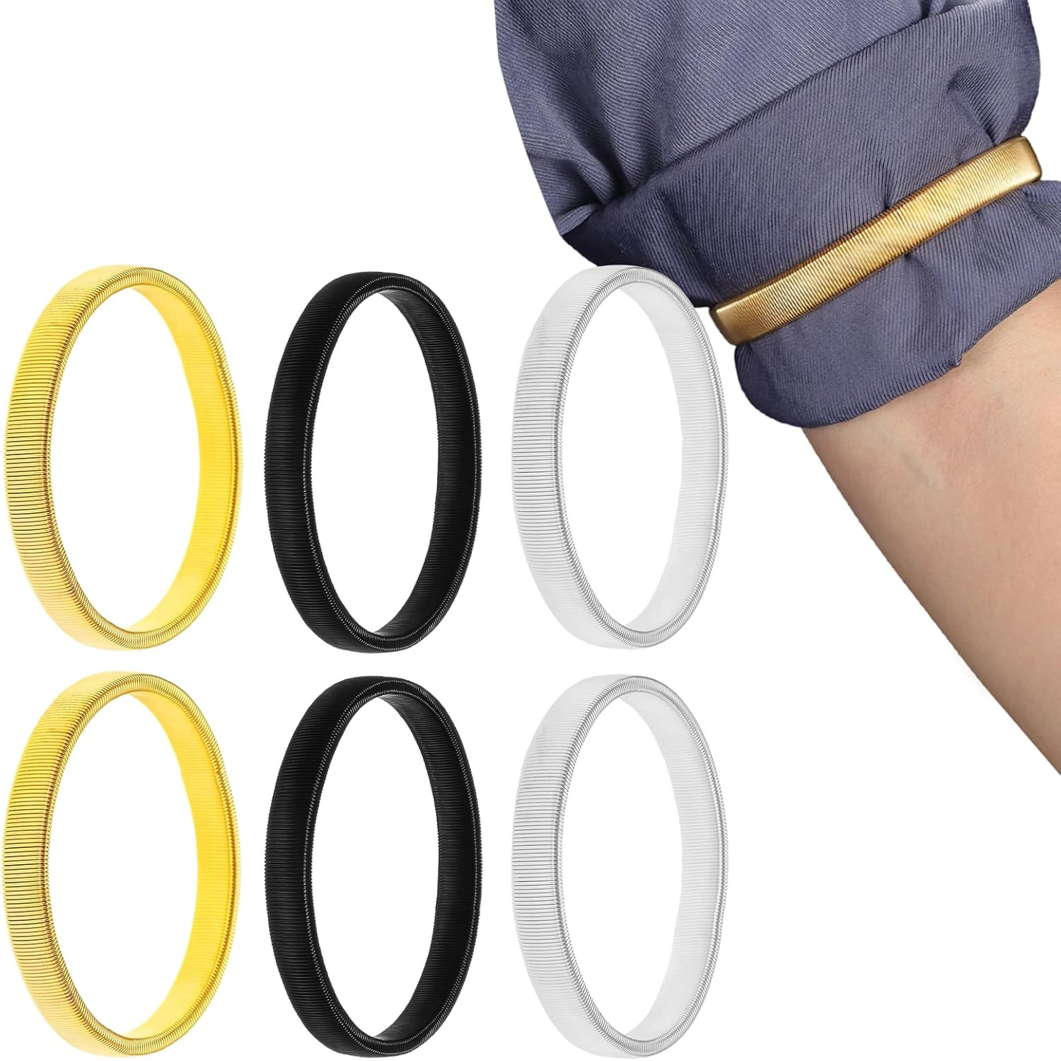 Sleeve Holders,Stretchy Anti-Slip Metal Sleeve Garters, Elastic Arm Straps Fixin